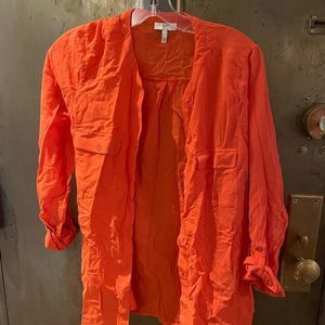 joie bright orange cotton button up with pockets